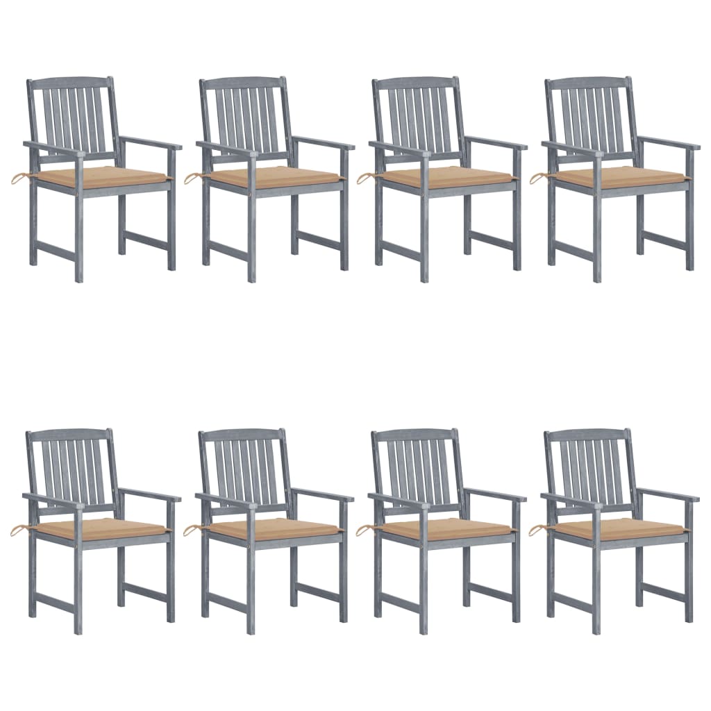 Chaises de jardin avec coussins 8 pcs Bois d'acacia solide Gris - 2