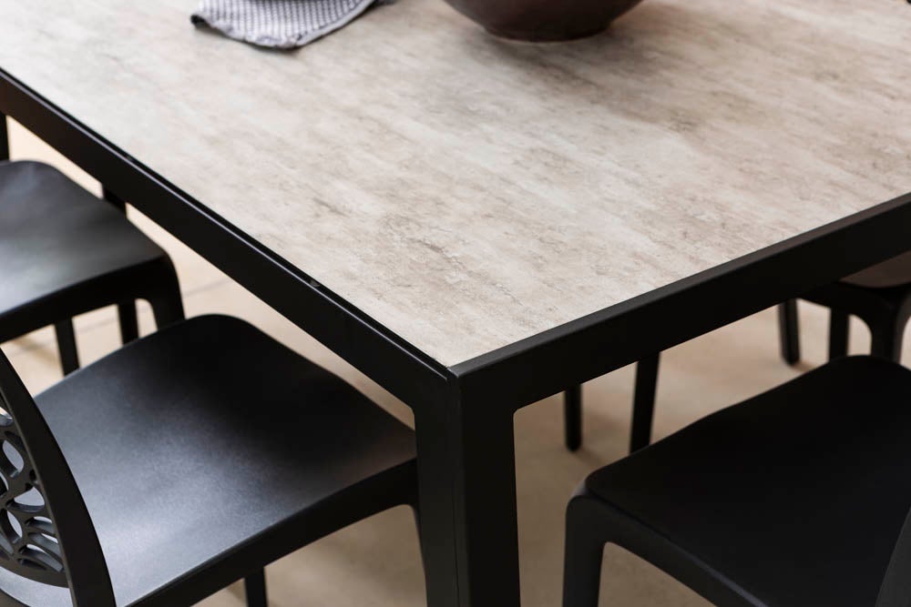 Mesa rectangular fija de 150x90 cm con estructura de aluminio y superficie de vidrio decorado Milo para interior/exterior gris piedra/antracita - 5