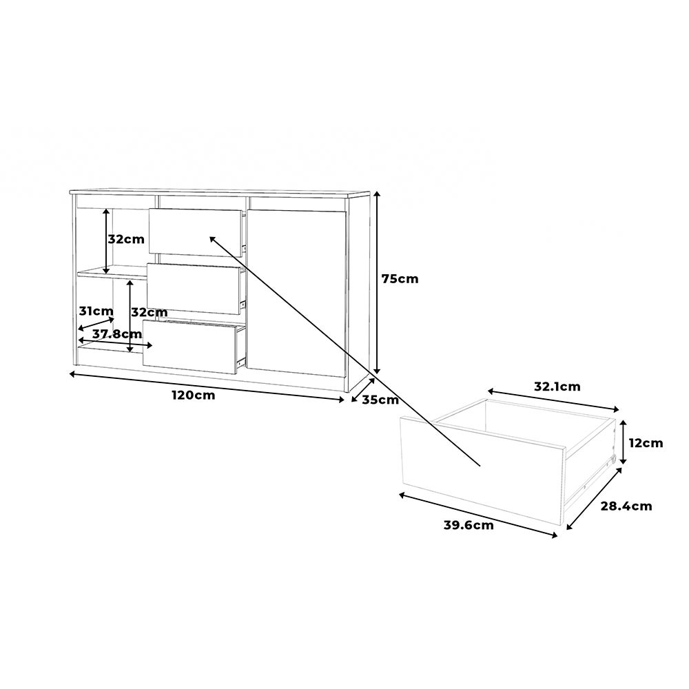 Komoda nowoczesna duża 120cm szafka 3 szuflady biały mat san sebastian - 6
