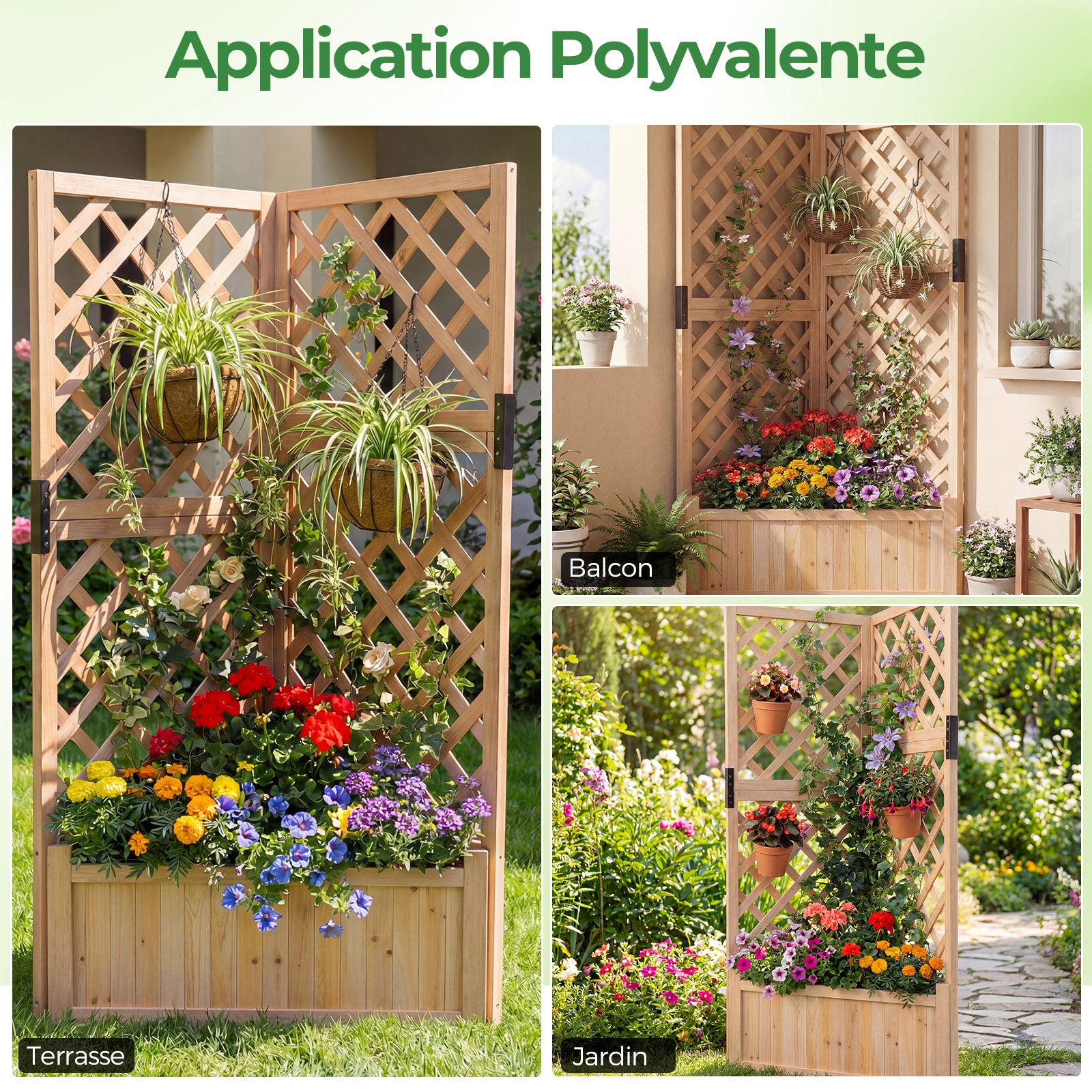 Jardinière Surélevée d'Angle avec Treillis, Trous de Drainage, Jardinière en Bois de Sapin de 140 cm de Haut pour Plantes Grimpantes, Légumes, Fleurs - 7