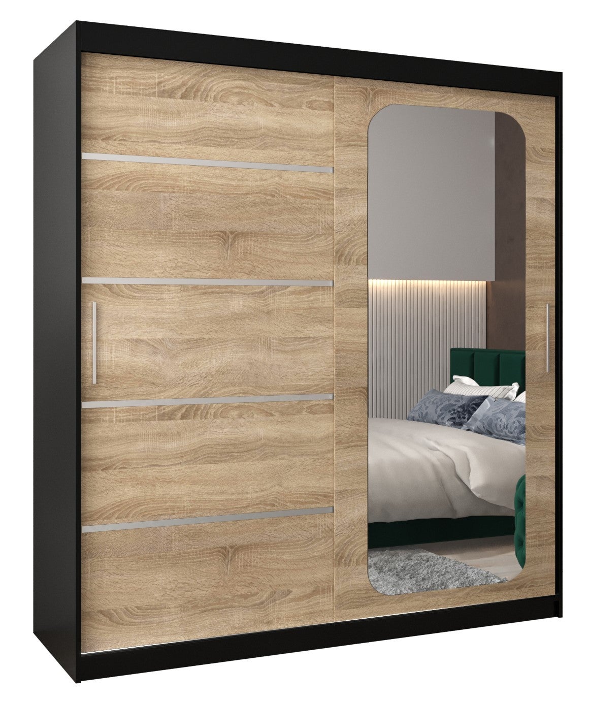 Szafa przesuwna garderoba PROMO V2 180 x 62 x 200 cm Czarny + Sonoma - Abiks Meble