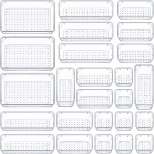Boîtes Rangement Empilables Lot De 19 Organiseurs De Tiroir Manalete – Transparents, 4 Tailles Pour Bureau, Cuisine, Salle De Bain