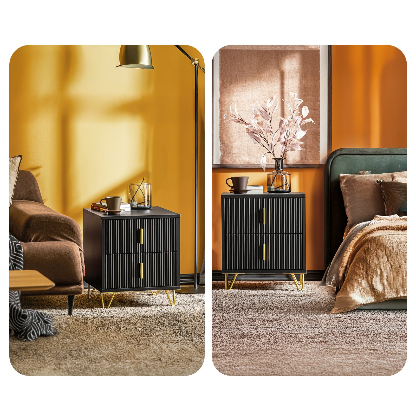 Mesita de Noche Mesa Auxiliar Mobiliario de Salón Moderno con 2 Cajones 40 x 40 x 47 cm Negro FBT115-SCH SoBuy ES - 7