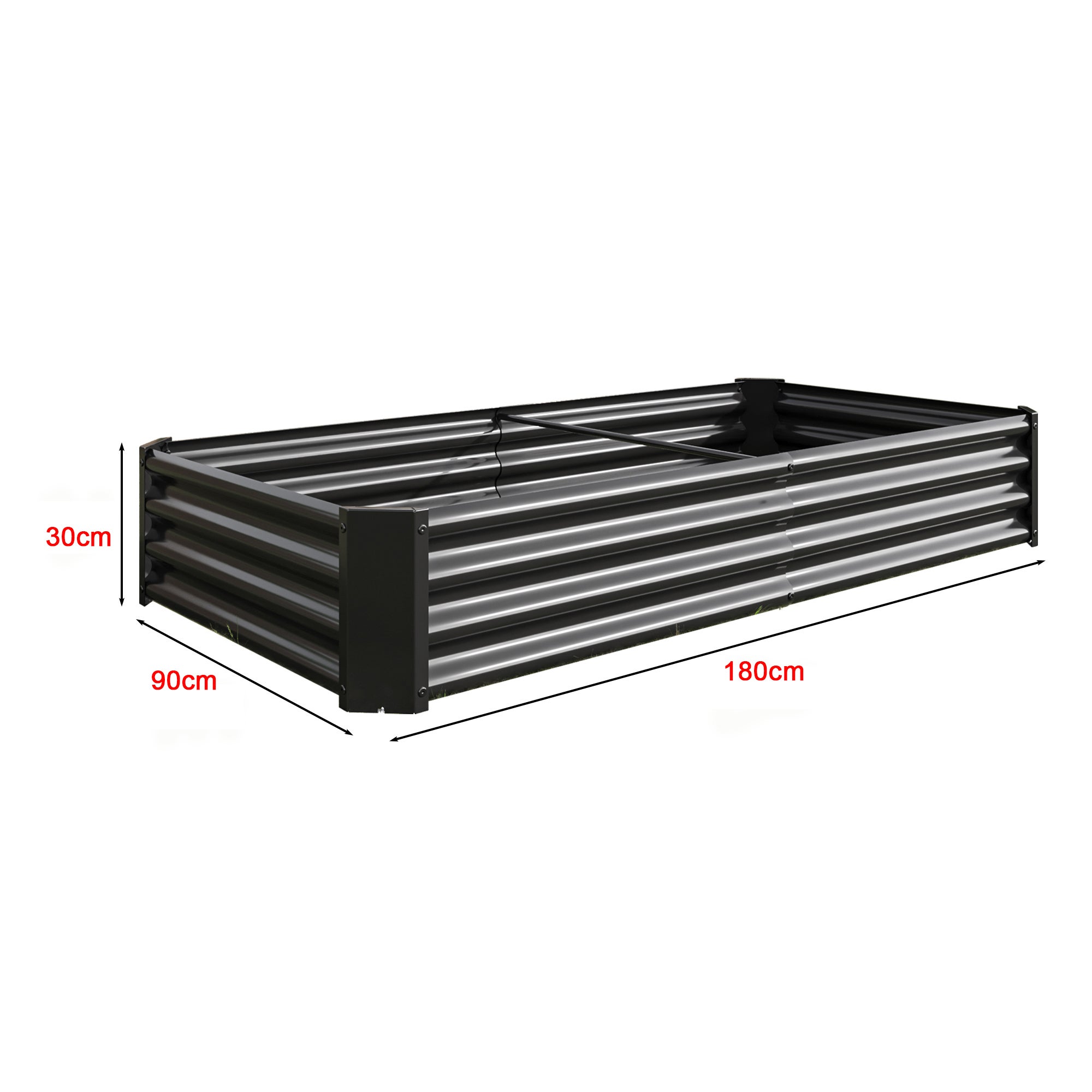 Bac de plantation fabriqué en tôle d'acier robuste conception stable, antirouille et durable, base non incluse, 180x90x30 cm, métal, noir - 4