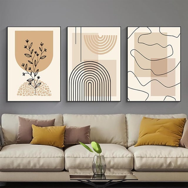 Conjunto de 3 pôsteres abstratos boho - Desenho linear de uma mulher, Arte de parede com folha botânica, Sem moldura (3 peças - 20 x 30 cm)