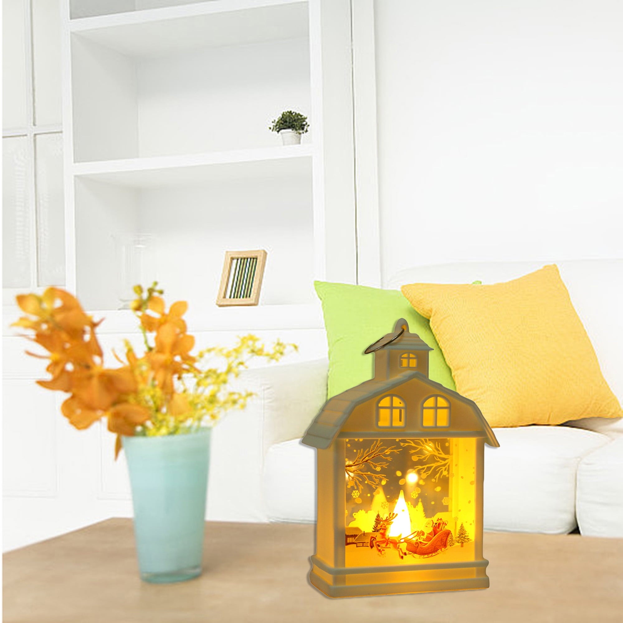 Lanterne d'élan de Noël 1 pièce, lanterne portable de style Noël, veilleuse de Noël alimentée par batterie, lumière chaude (piles incluses) - 5