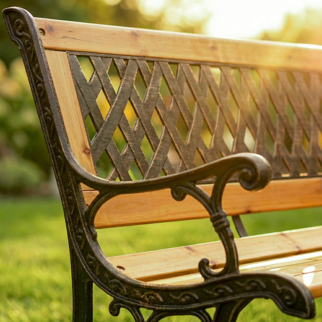 Banc de Jardin Noir MIRT avec Bois laqué et Pieds en fonte, Largeur 127 cm - 5
