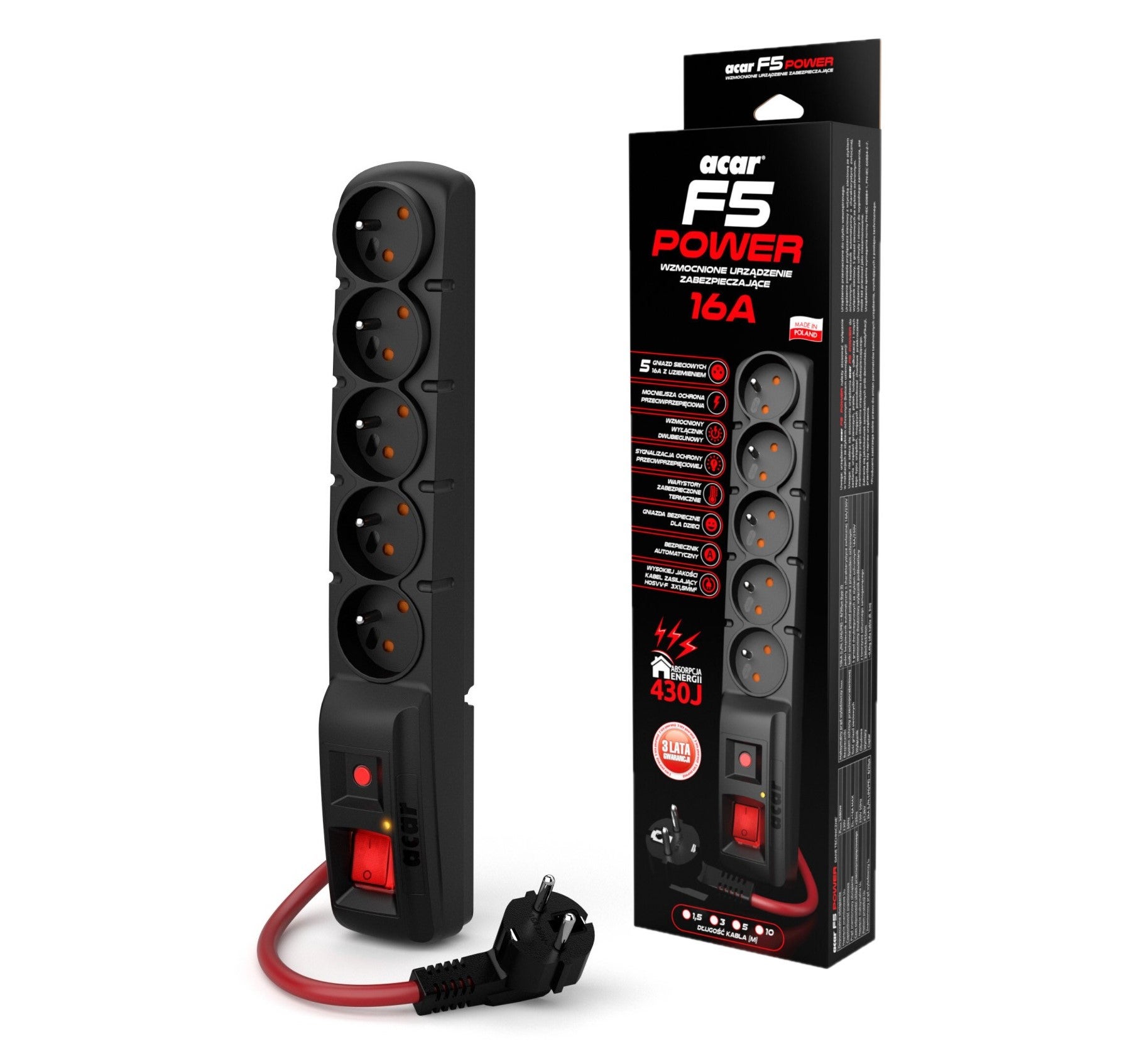 Acar F5 Power 5 Tomas De Corriente Ca 230 V 3 M Negro , Leroy Merlin