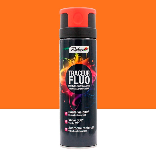 Peinture aérosol fluorescente haute visibilité traceur chantier Richard Valve 360° Orange