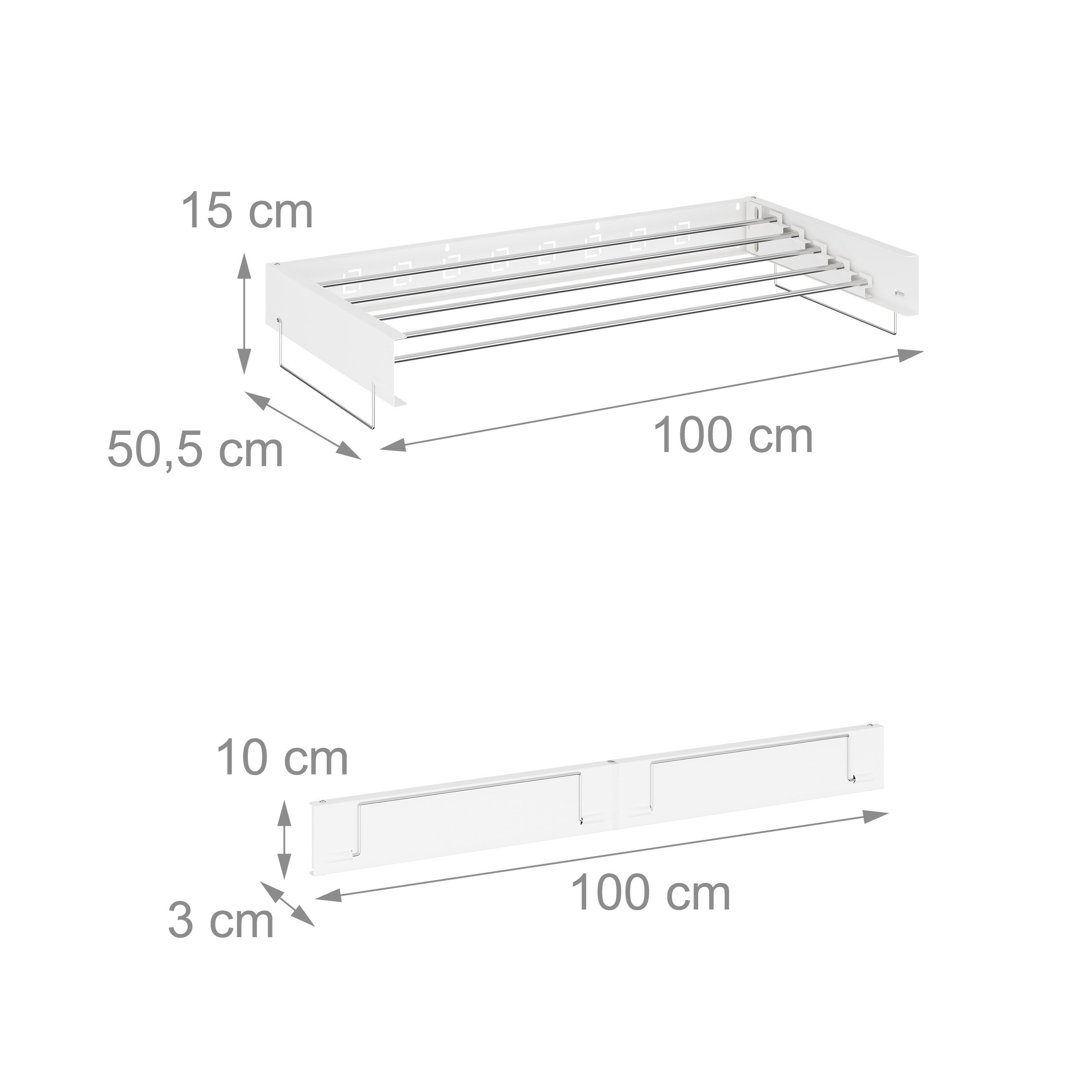 Séchoir à linge, mural, peu encombrant, H x L x P : 15 x 100 x 50,5 cm, pour votre intérieur, blanc, Relaxdays - 4