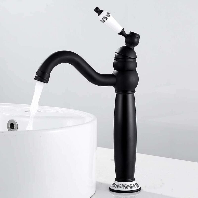 Bateria umywalkowa Retro Black Tall, obrotowa bateria umywalkowa 360°, bateria łazienkowa, mosiężna