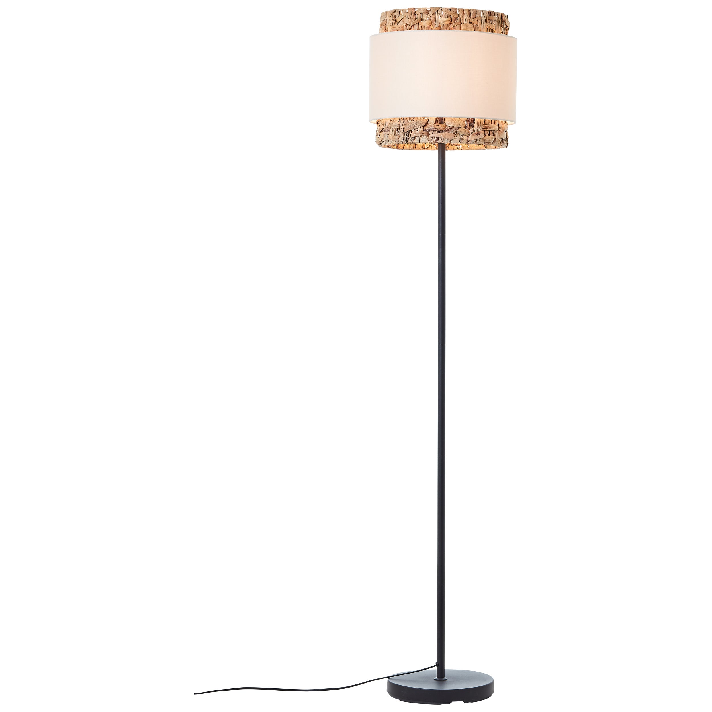Brilliant Waterlilly lampa podłogowa 1.6m czarny/naturalny/biały, metal/tkanina/hiacynt wodny, 1x A60, E27, 60 W - 3