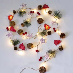 Guirlande de baies rouges de 180 cm - Guirlande de baies rouges artificielles de Noël - Couronne de baies rouges d'hiver pour la maison, la cheminée, la saison d'hiver, les vacances, la
