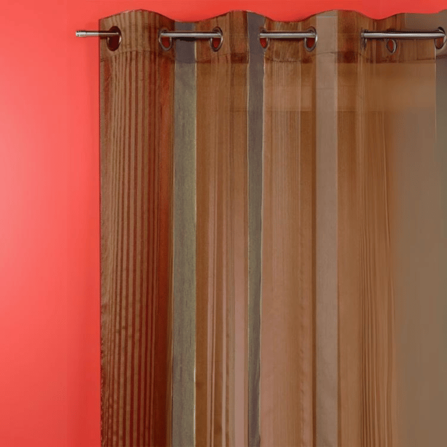 Voilage organza à rayures verticales - Marron chocolat - 140x260 cm - Polyester