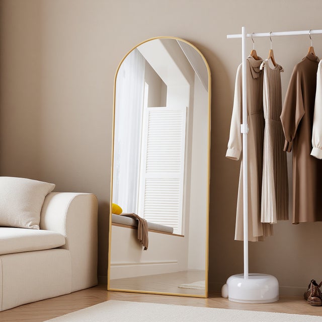 Miroir en pied bombé de 165 x 60 cm, pouvant être suspendu, posé à la verticale ou appuyé contre un mur ; miroir mural / miroir de coiffeuse