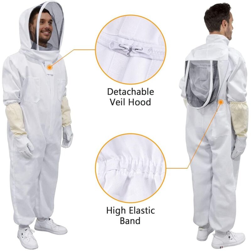 Combinaison Apiculteur en Tissu Épais et Coton de haute qualité, Fermeture Éclair robuste, Gants en Cuir, Capuche Amovible XL - 4