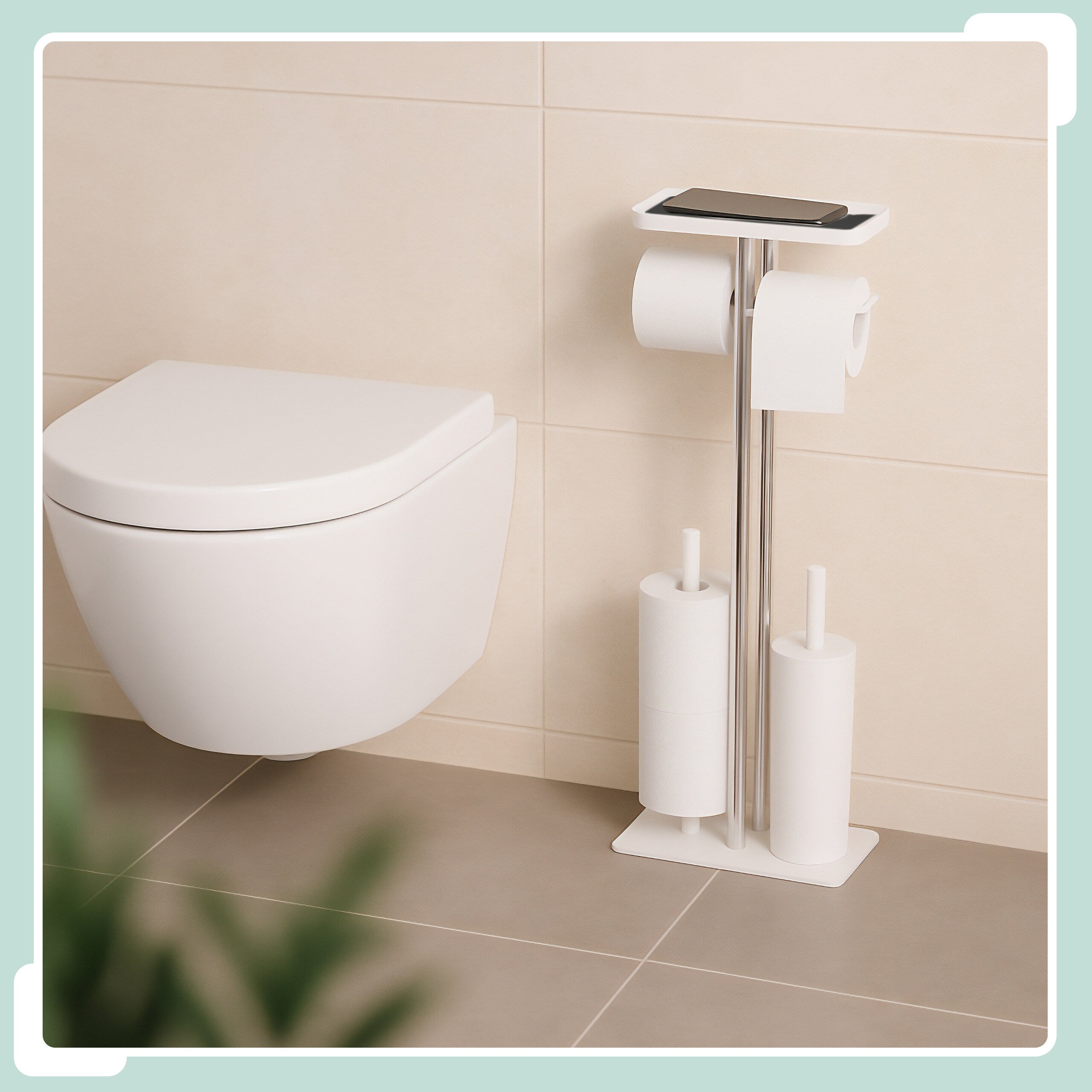 Relaxdays Serviteur WC, Mélange De Matériaux, Non Fixe, Brosse Et Porte Brosse Blanc Et Nature 86465110