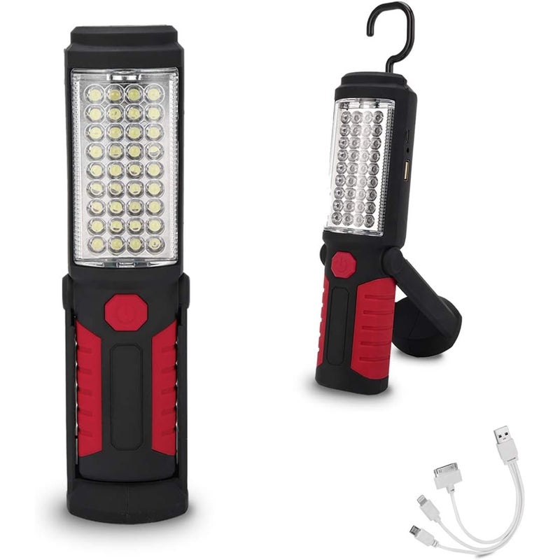 Akumulatorowa lampa robocza LED – przenośna lampa magnetyczna z haczykiem, wodoodporna, wielofunkcyjna do użytku w warsztacie na zewnątrz (czerwona)