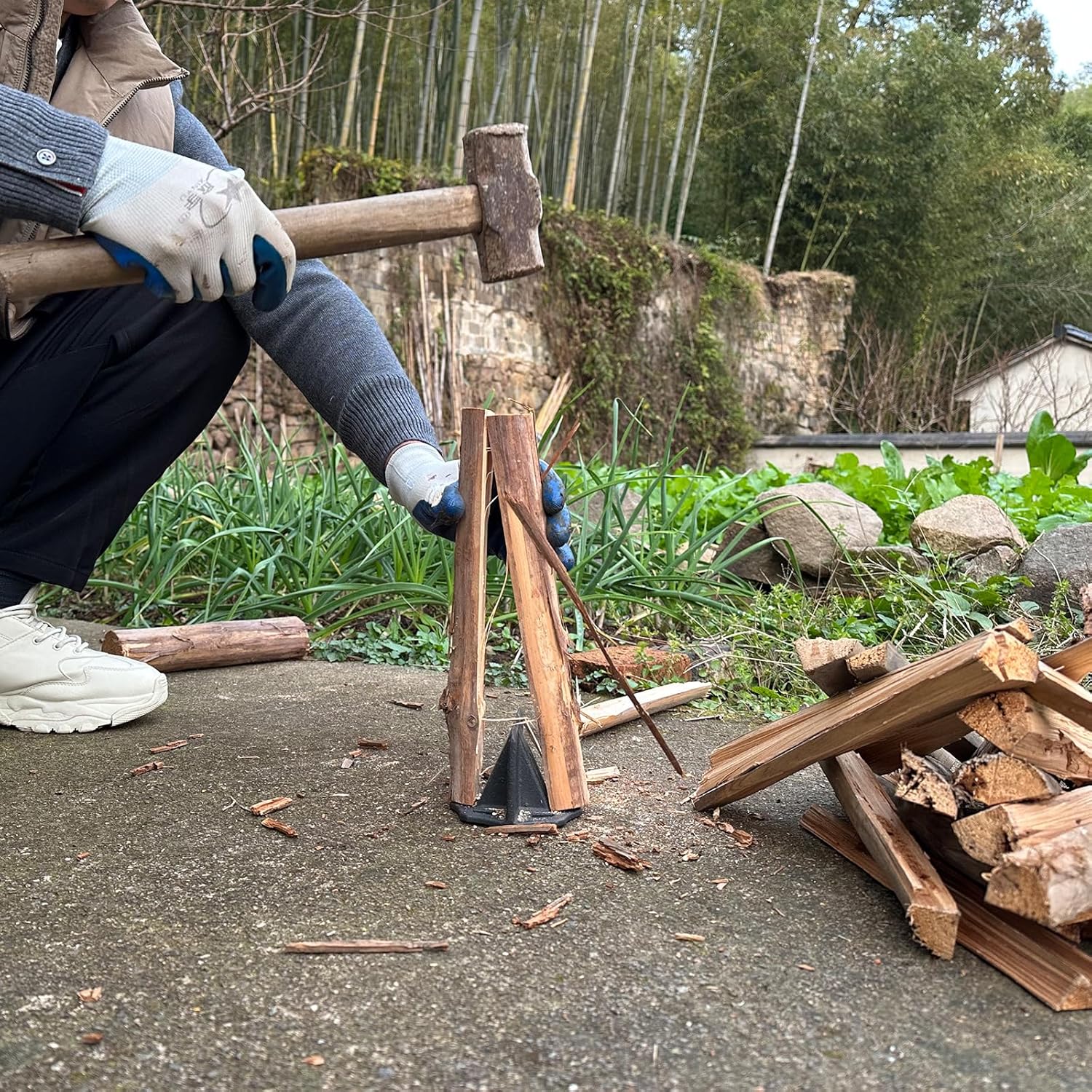 Support de fendage de bois de chauffage, outil de coin de fendage de bois de chauffage, fonte robuste, bonne portabilité - 5