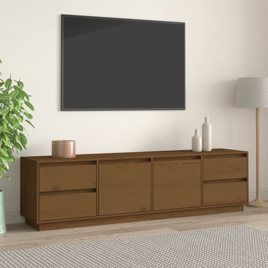 Mueble De Tv Madera Maciza De Pino Marr N Miel X X Cm Leroy Merlin