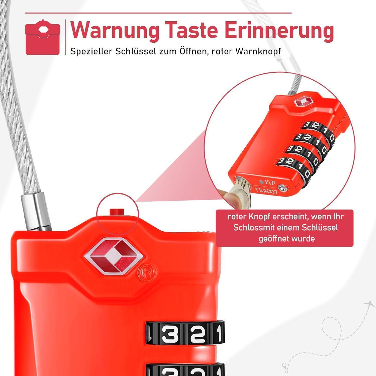 Cadenas TSA 4 Chiffres Câble Flexible Rouge Alliage Zinc 1 Pièce ...