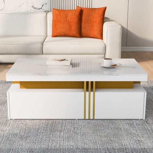 Table basse rectangulaire 100x50x40 cm avec 2 tiroirs, espace de rangement, en MDF, blanche - 8
