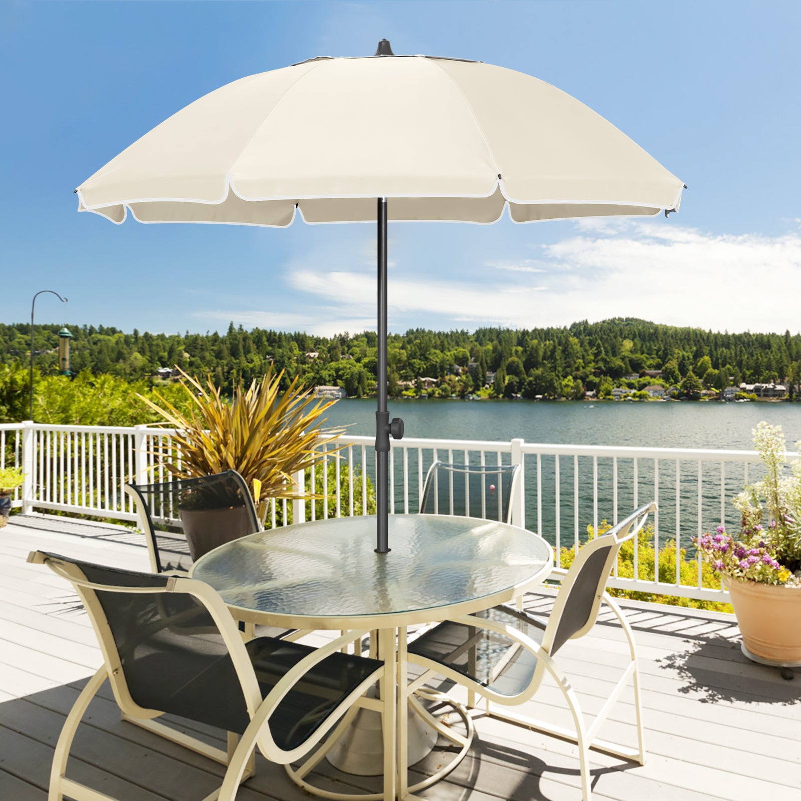 Parasol de Jardin WOLTU, Ø135 cm, Parasol Inclinable, Hauteur Réglables, Protection Solaire UPF 50+, Beige - 2