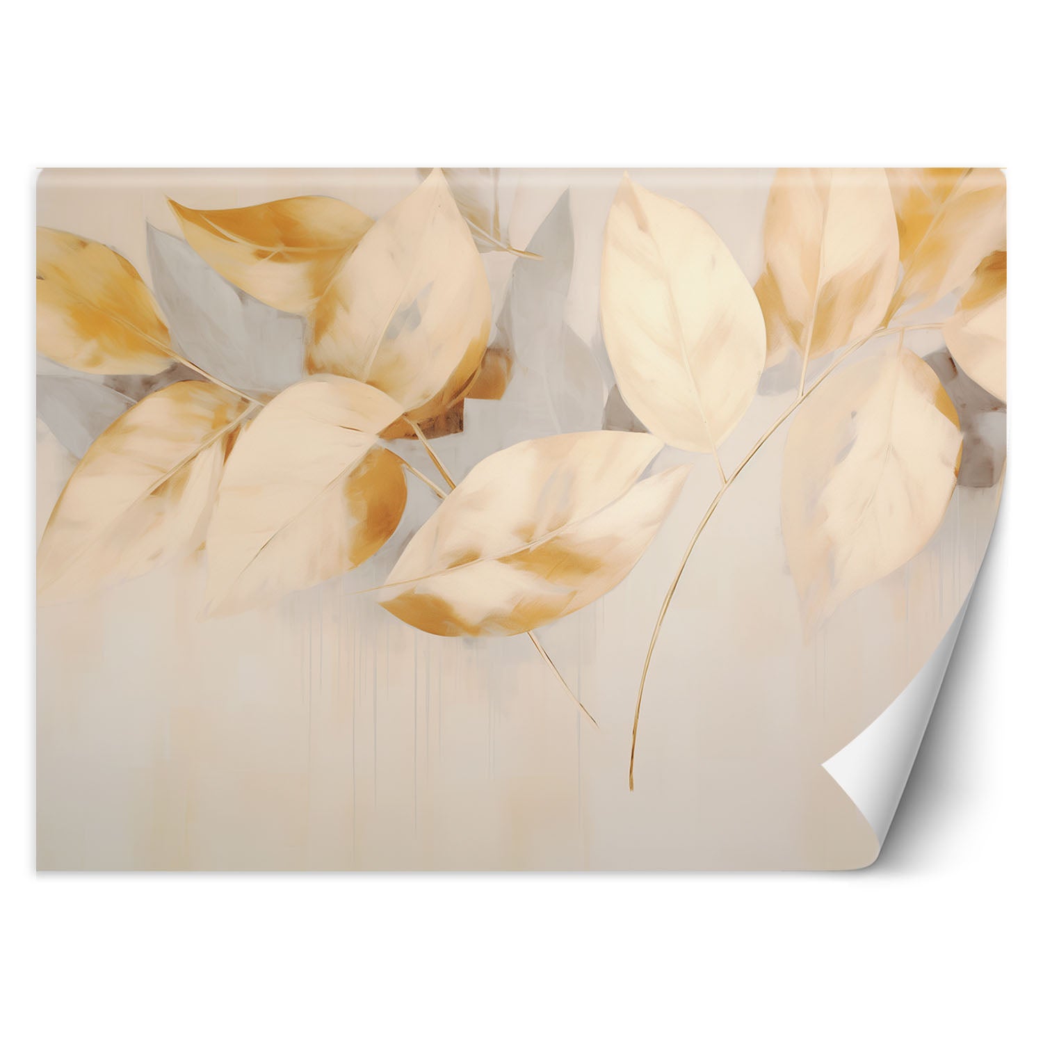 Fototapeta, Beżowo żółte liście gałązki scandi boho 150x105