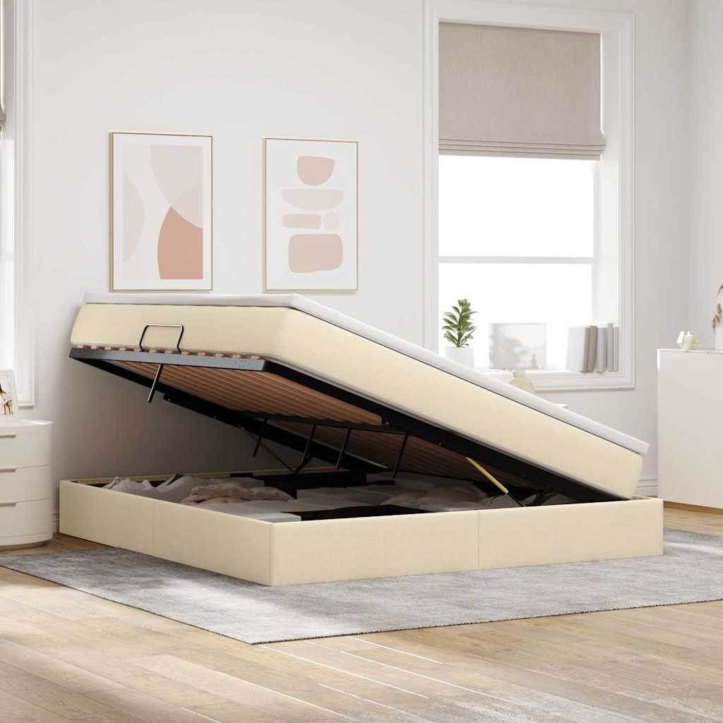 Lit avec rangement et matelas crème 160 x 200 cm polyester - 4