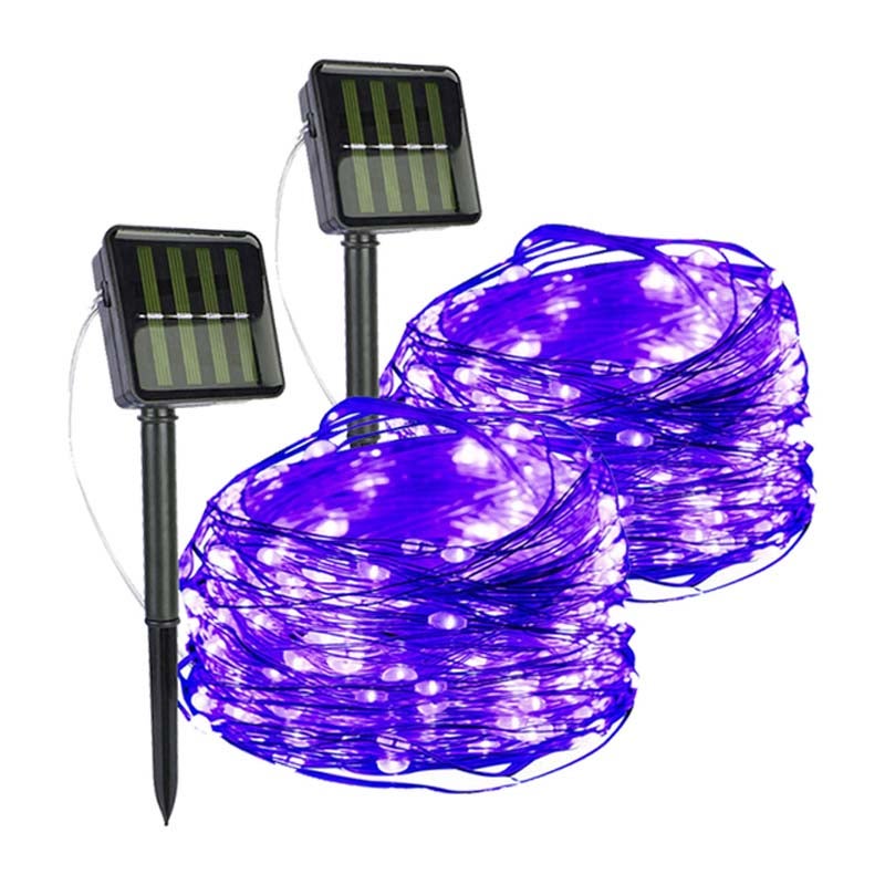 2szt 20m 200LED 8 trybów zewnętrznych świateł słonecznych girlanda lekka opaska ogrodowa drut miedziany girlanda świąteczna wróżka światło fioletowe