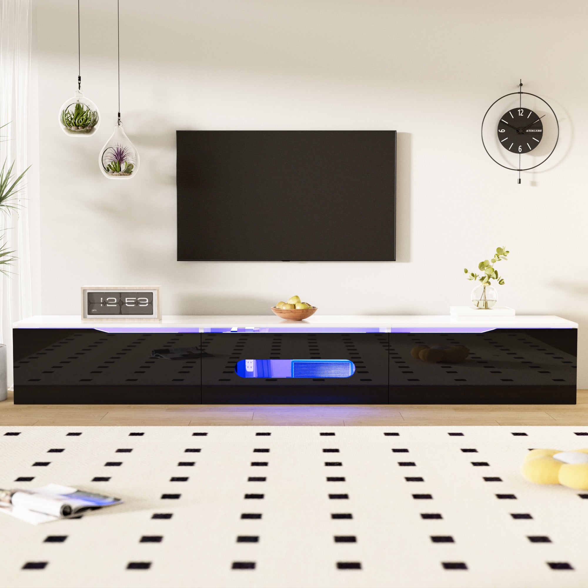 TV-Schrank Schwarz-Biały, 180 cm, LED, Hochglanz, wandmontierbar