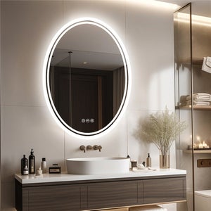Miroir LED Ovale Irrégulier Salle De Bain – 70×50 Cm Rétro-éclairé Tactile 3 Températures