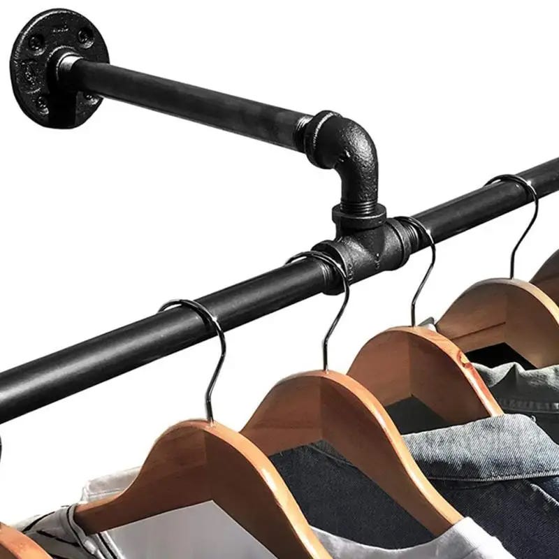 Wieszak na ubrania w stylu industrialnym – wielofunkcyjny wieszak ścienny z żelaza – do samodzielnego montażu – wymaga wiercenia – 50 cm