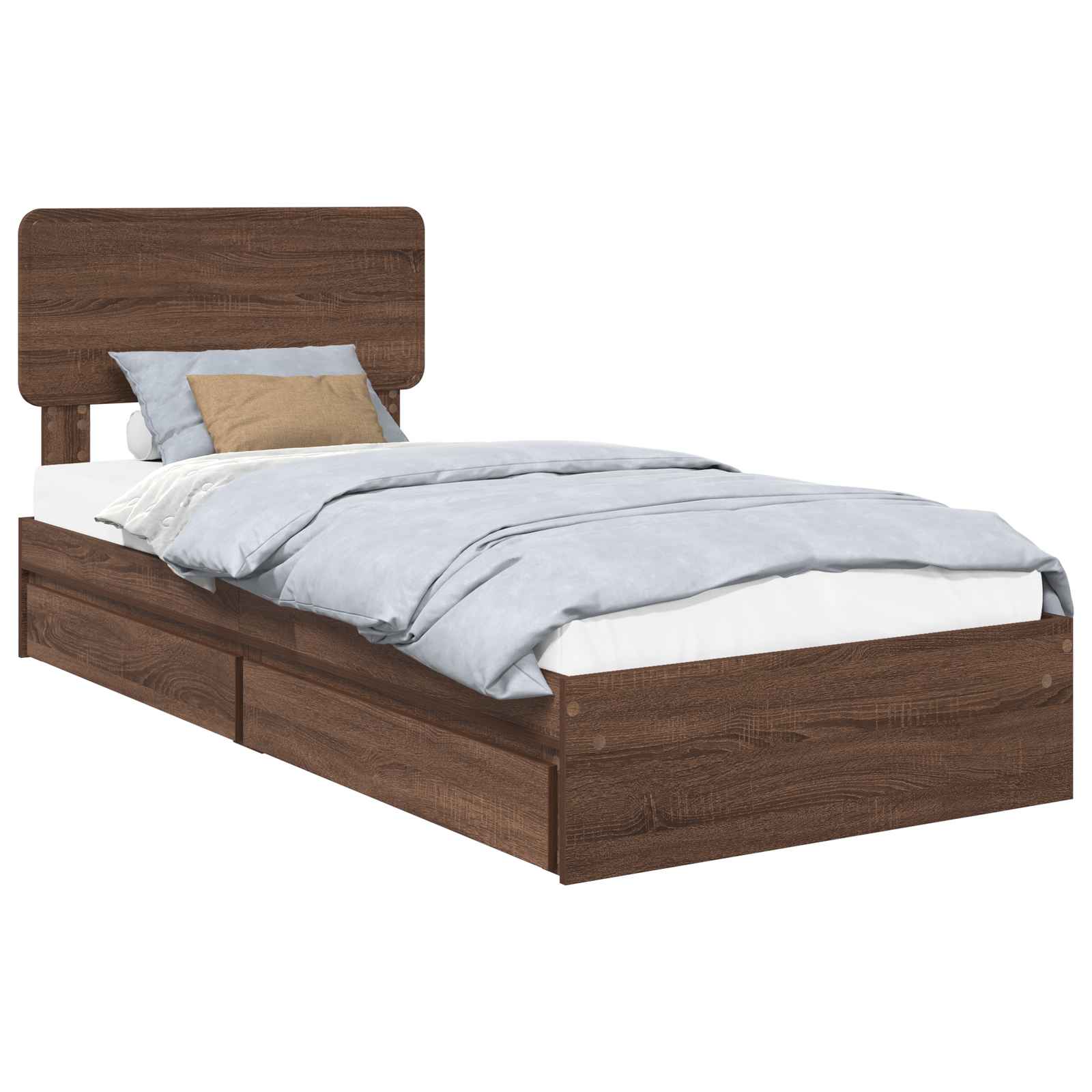 Lit coffre chêne brun 75 x 190 cm panneau de bois - 2