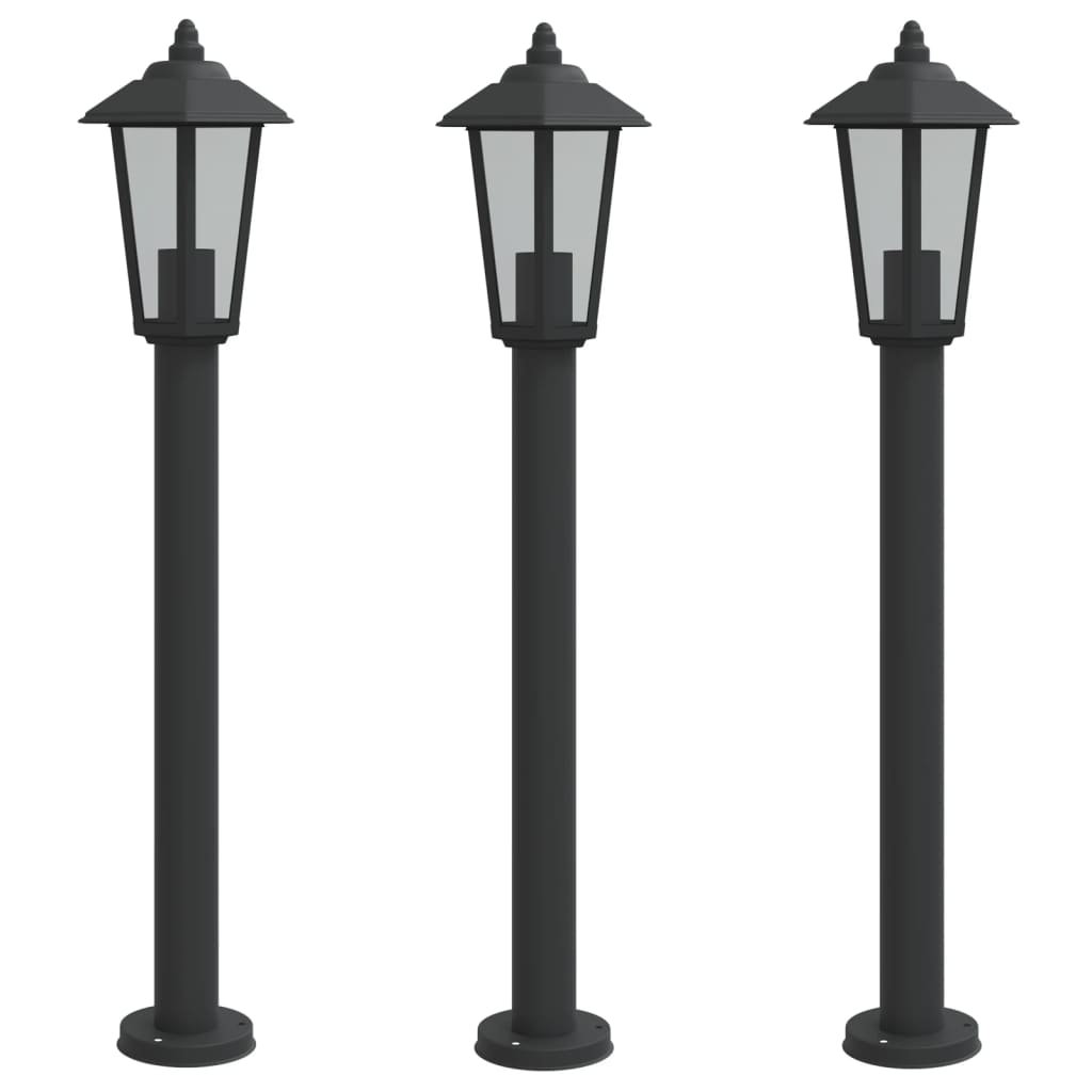 Lampadaire Lampe sur pieds d extérieur 3 pcs noir 80 cm acier