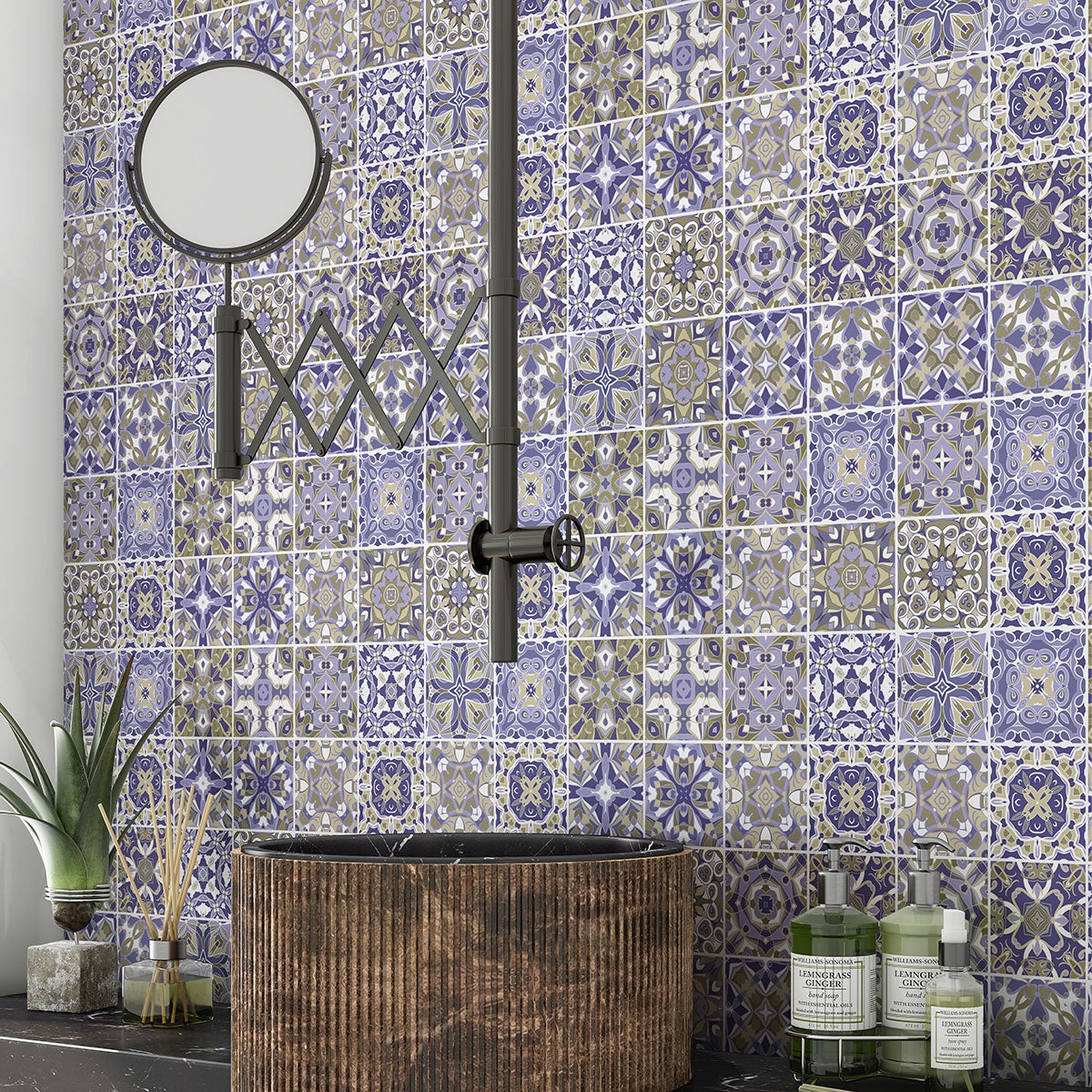 Crédence adhésive sticker pour salle de bain - Motif carreaux de ciment - Adhésif + Protection BRILLANTE - 60x60 cm - 2