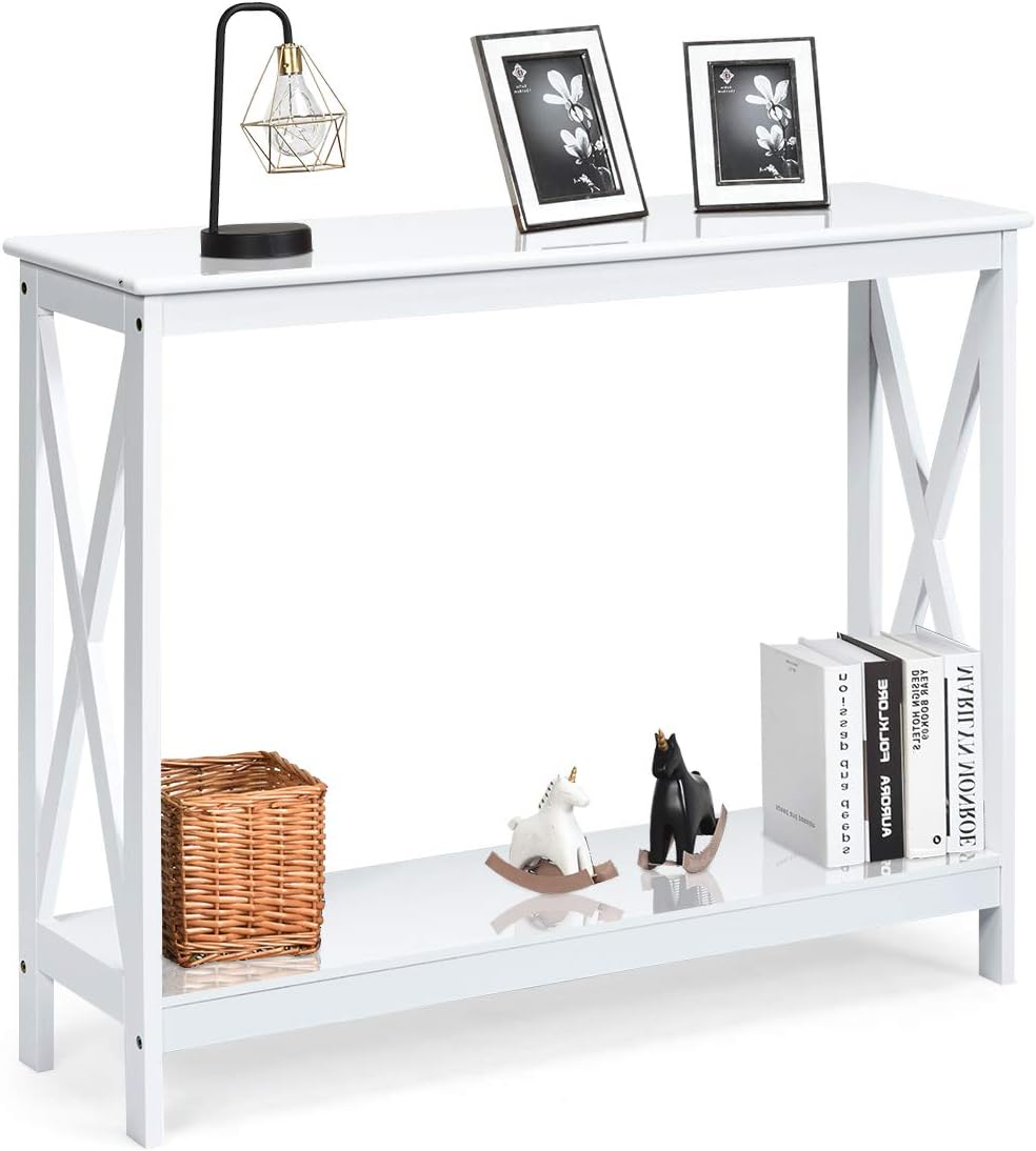 Stół konsolowy z 2/3 poziomami, mebel do przedpokoju, półka do przechowywania z 2 poziomami, 100 x 30 x 80 cm do przechowywania (2 poziomy, biały)