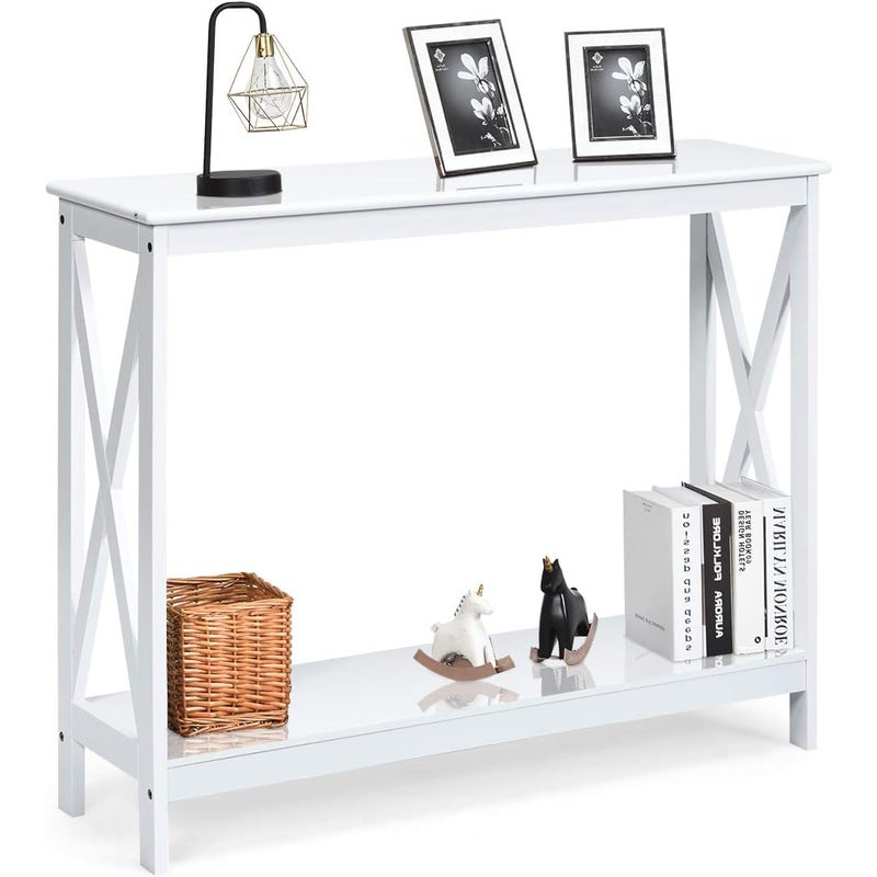 Stół konsolowy z 2/3 poziomami, mebel do przedpokoju, półka do przechowywania z 2 poziomami, 100 x 30 x 80 cm do przechowywania (2 poziomy, biały)