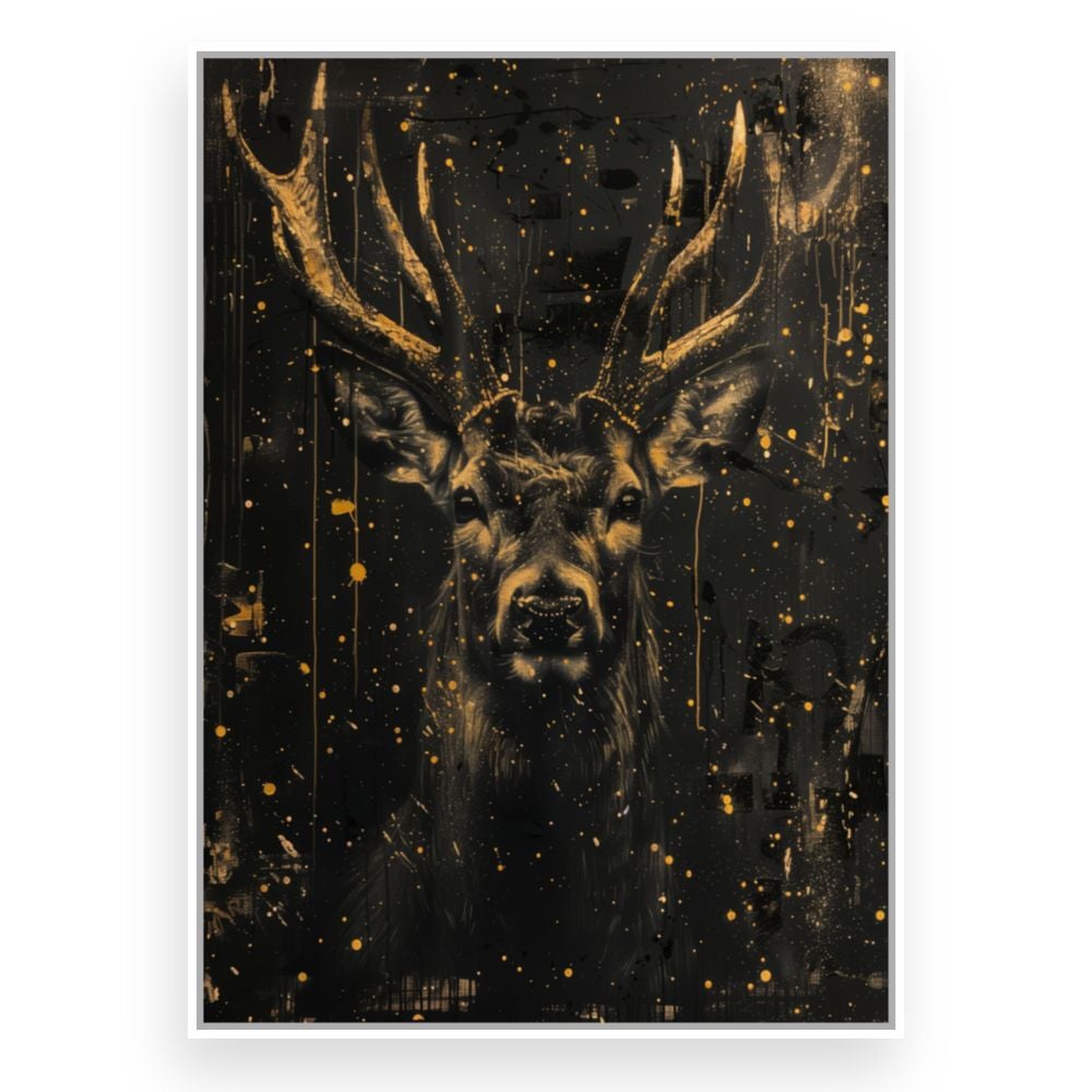 Toile encadrée Cerf majestueux doré / 100x140cm / Cadre Blanc / Fabriqué en France / Toile murale / DADA ART - 3