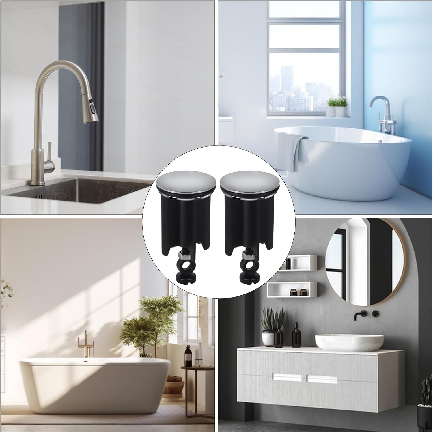 Tappi Per Lavandino 2 Pezzi Universali - Reggiscarico Regolabile Per Cucina E Bagno, Nero - Foto 5