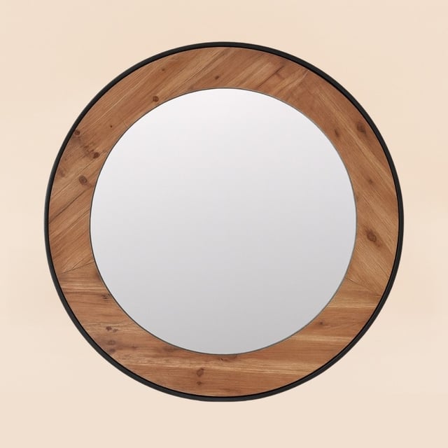Miroir rond bois et métal 80cm - Ornami