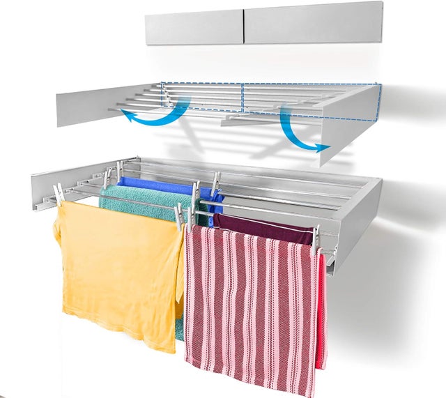 Étendoir à Linge Mural Rétractable 4 M - Corde Acier Inoxydable, Système Poulie Anti-affaissement, Pour Intérieur/extérieur