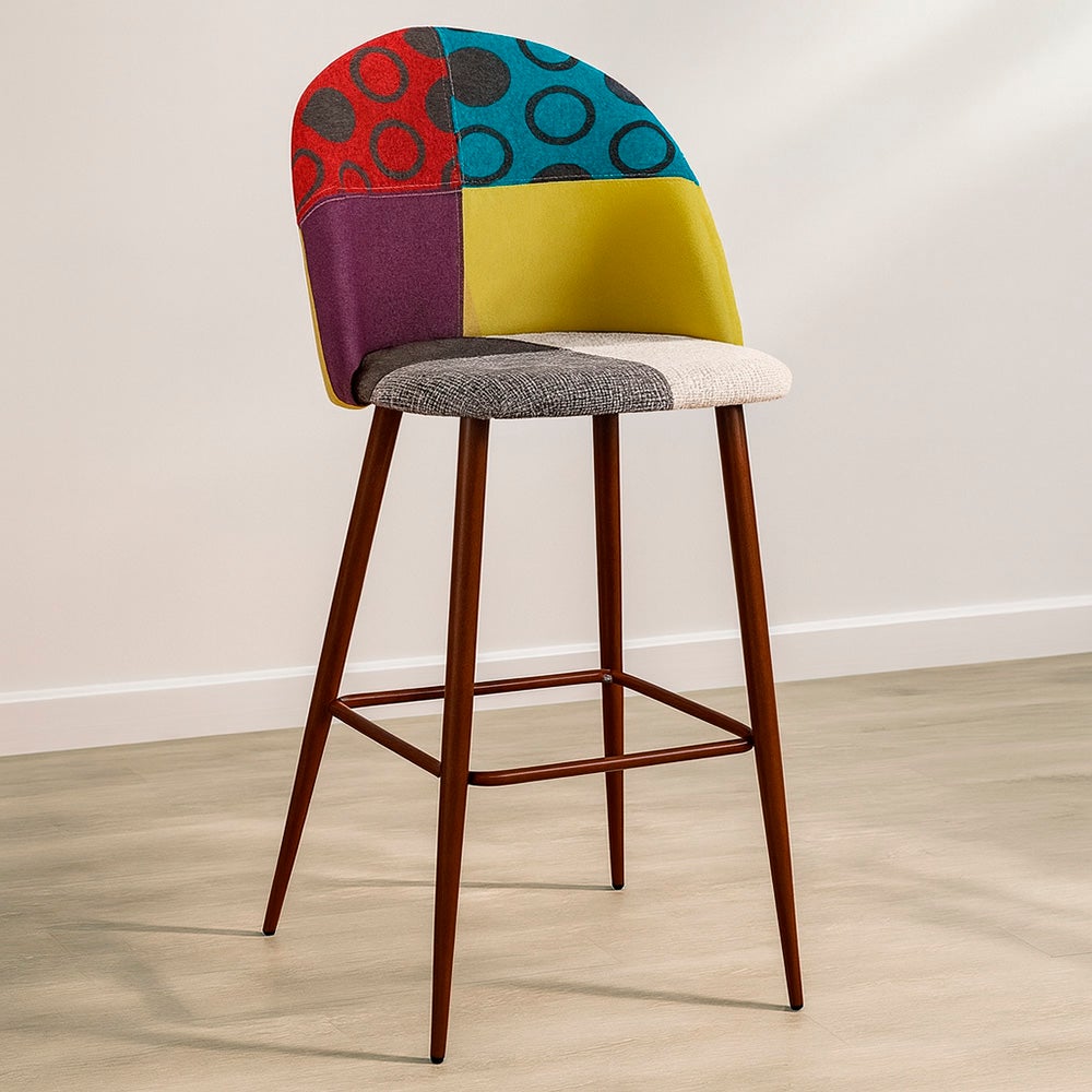 Sgabello Da Bar Scandinavo Rivestito In Patchwork – Gambe Scure