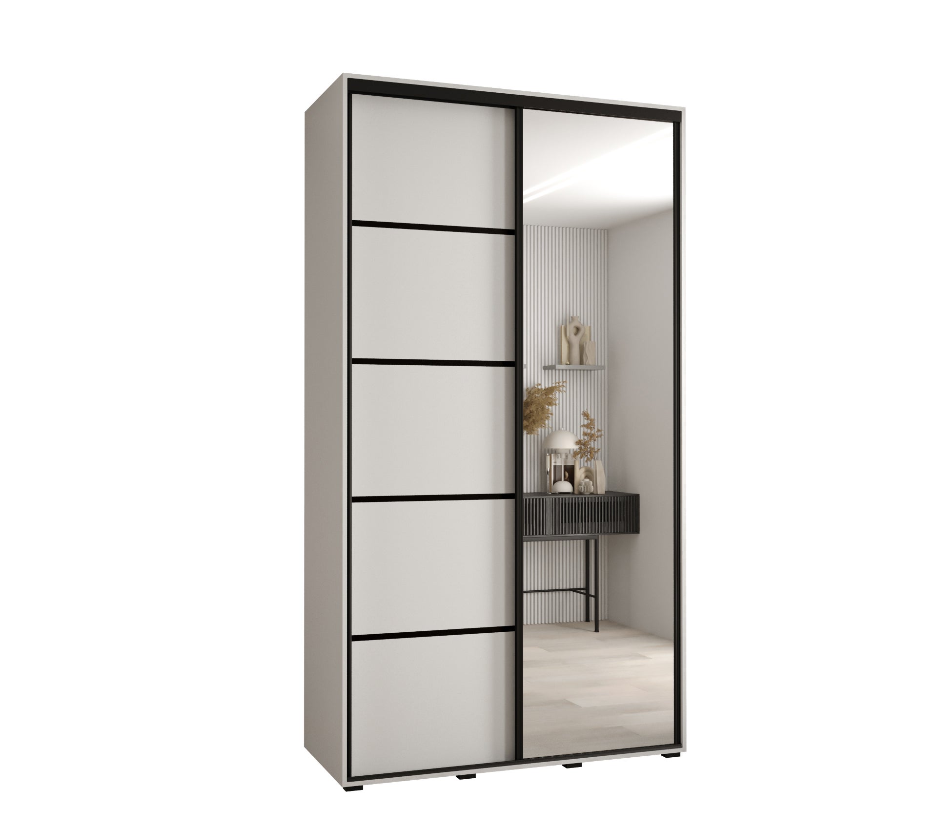Szafa przesuwna z lustrem wysoka Davos 5 130 x 60 x 235,2 cm biały + biały + u. czarny - Abiks Meble