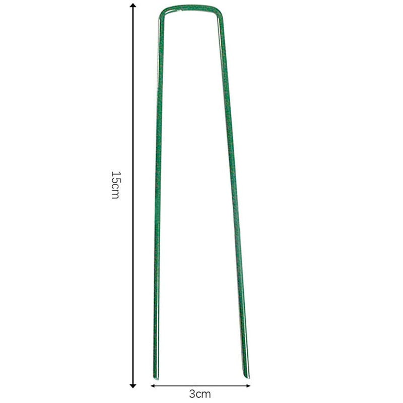 Lot de 30 piquets de jardin en forme de U pour gazon artificiel en métal vert pour mauvaises herbes, tente, filet - 150 mm - 5
