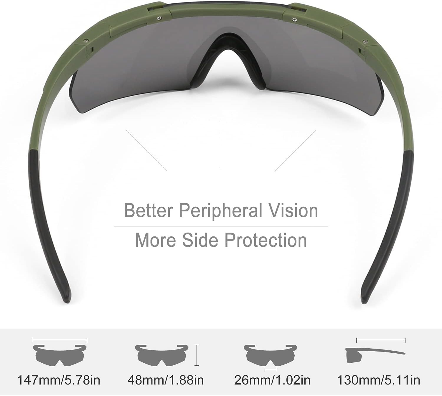 Óculos de segurança - Óculos de tiro tático com 3 lentes intercambiáveis - Transparentes e resistentes a impactos (verde-exército) - 3