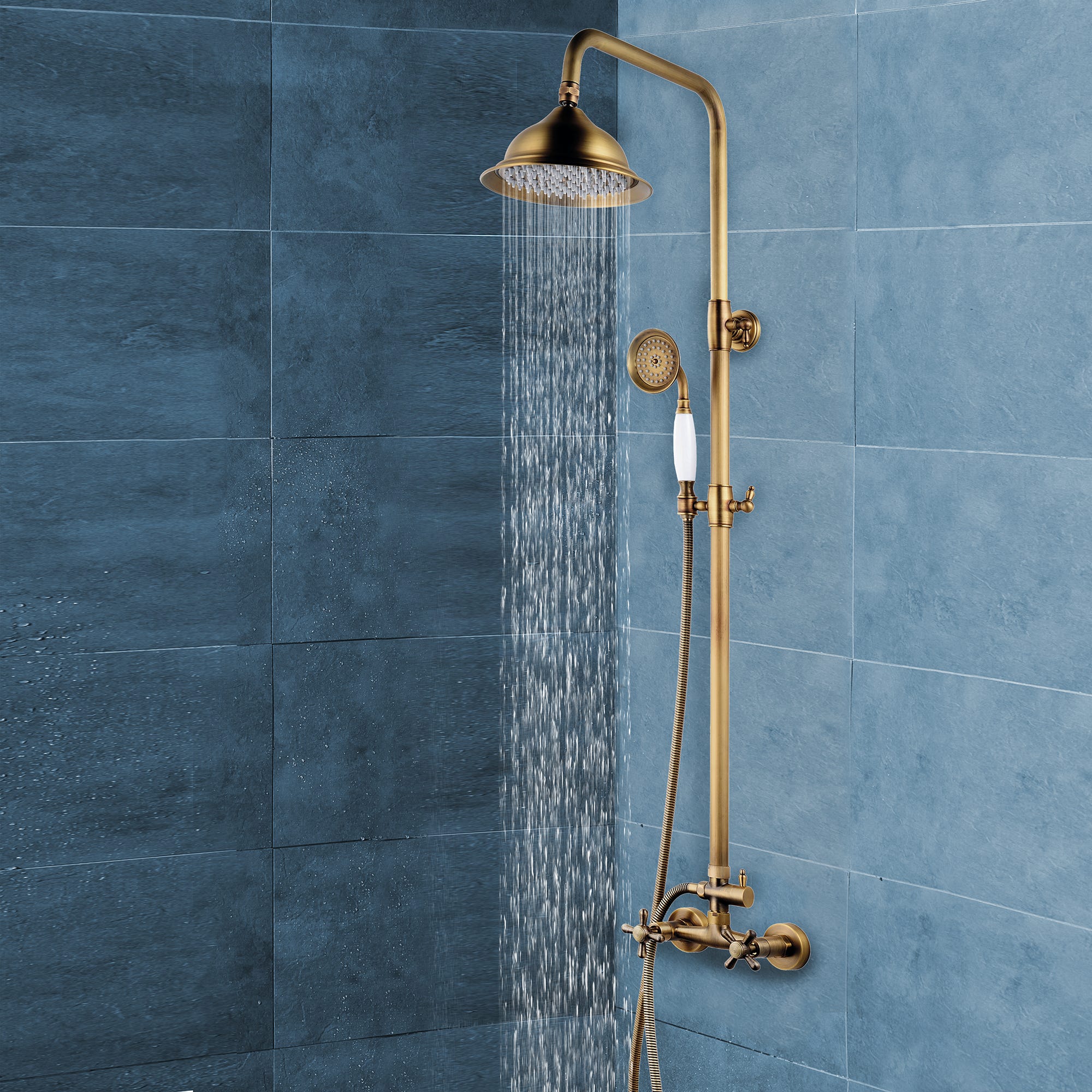 Colonne de douche avec robinetterie, EDOUARD ROUSSEAU Retro vieux bronze - 8