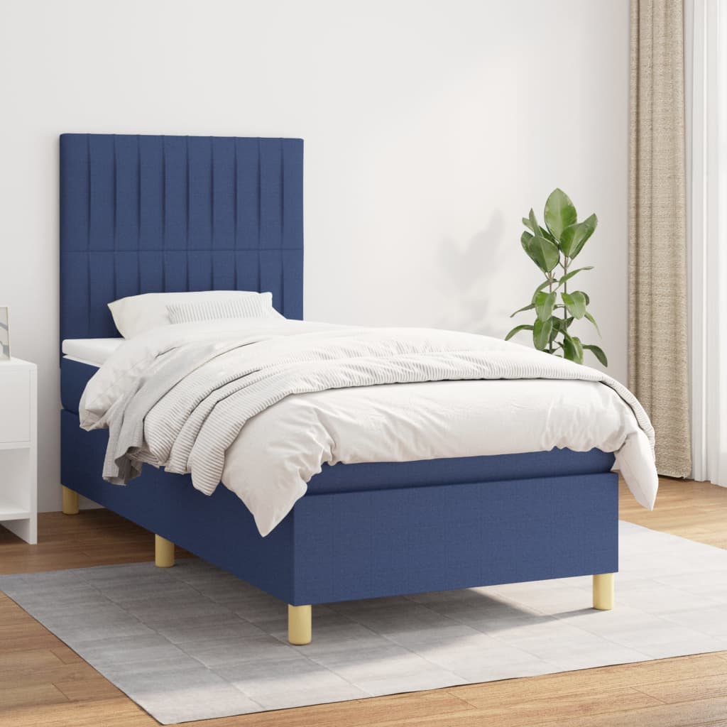 Sommier à lattes de lit avec matelas Bleu 100x200 cm Tissu — COMFORTXL - 2
