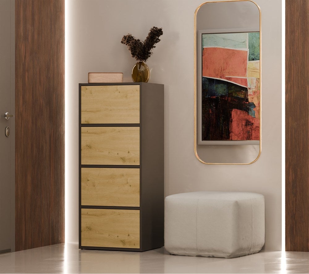 ALMA - Commode 4 portes pour chambre 50x119x40cm - Anthracite / Chêne Artisan - 2