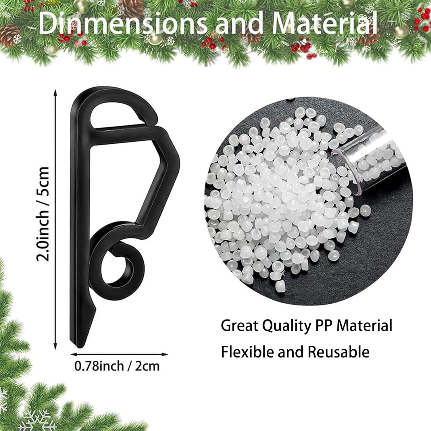 Lot de 120 mini crochets de suspension pour guirlandes lumineuses de Noël, résistants aux intempéries, pour décoration d' et de Noël noir - 5